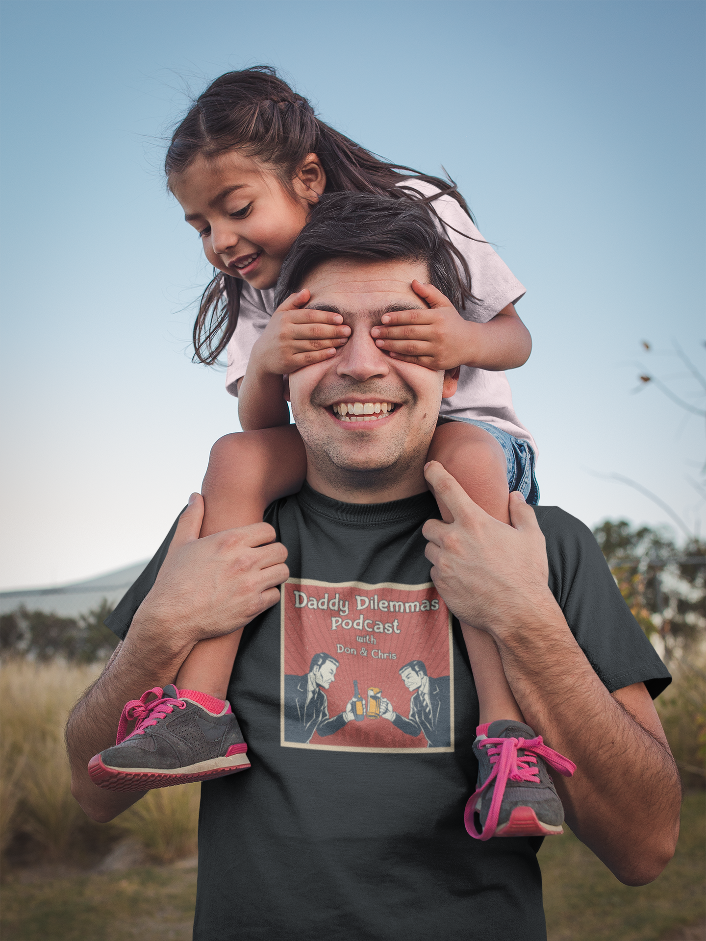 happy dad wearing a t shirt mockup playing with his daughter a20202.png